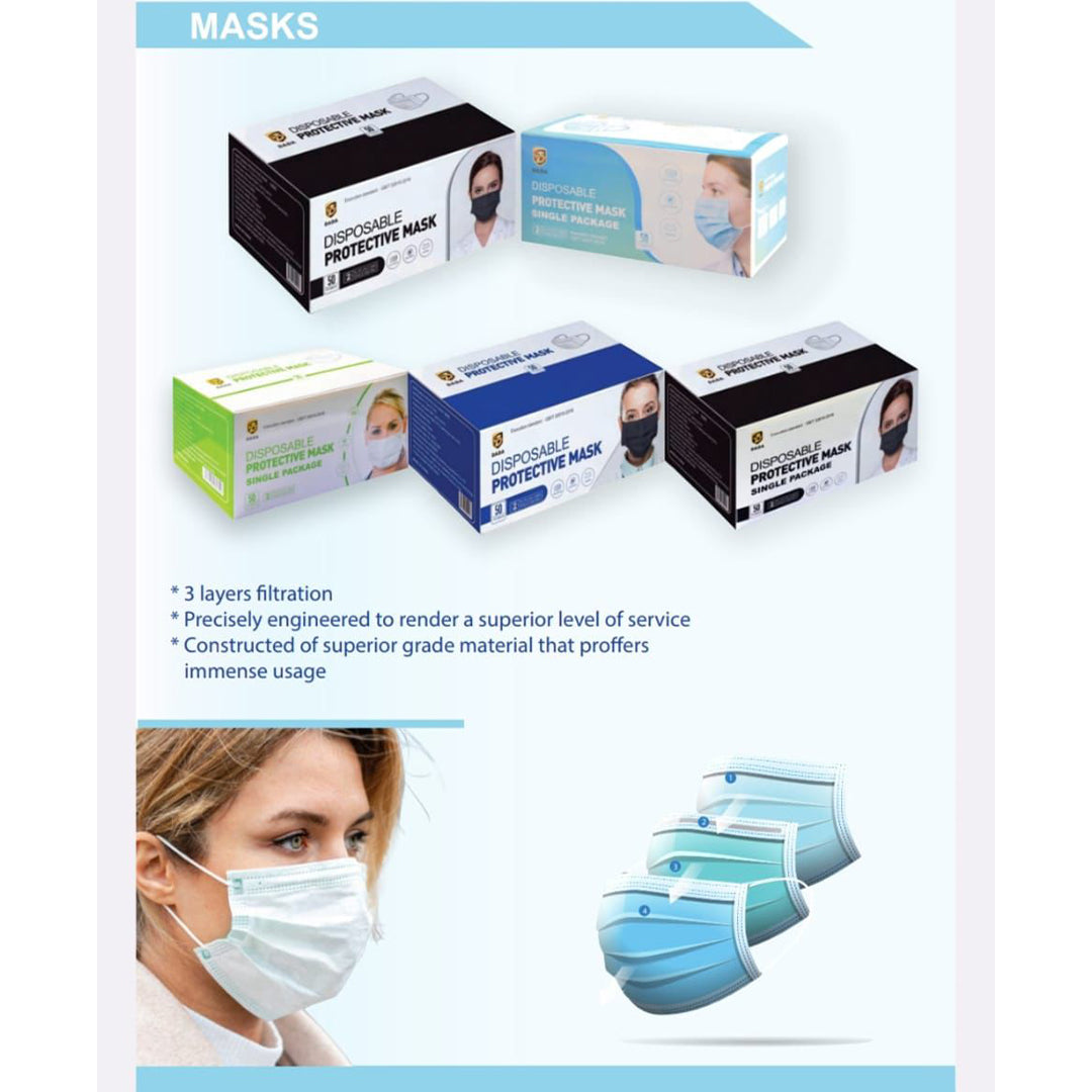 DADA Individually Packaged 3 Layer Disposable Protective Face Mask, Premium Quality Face Mask with Elastic Ear Loop. Specially Designed for Adults (50pcs Individually Wrapped/box) (White)