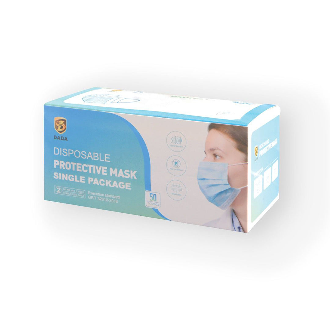 Dada 3 Layer Disposable Protective Face Mask. Sold Color, Premium Quality Face Mask with Elastic Ear Loop (50pcs box) (Blue)