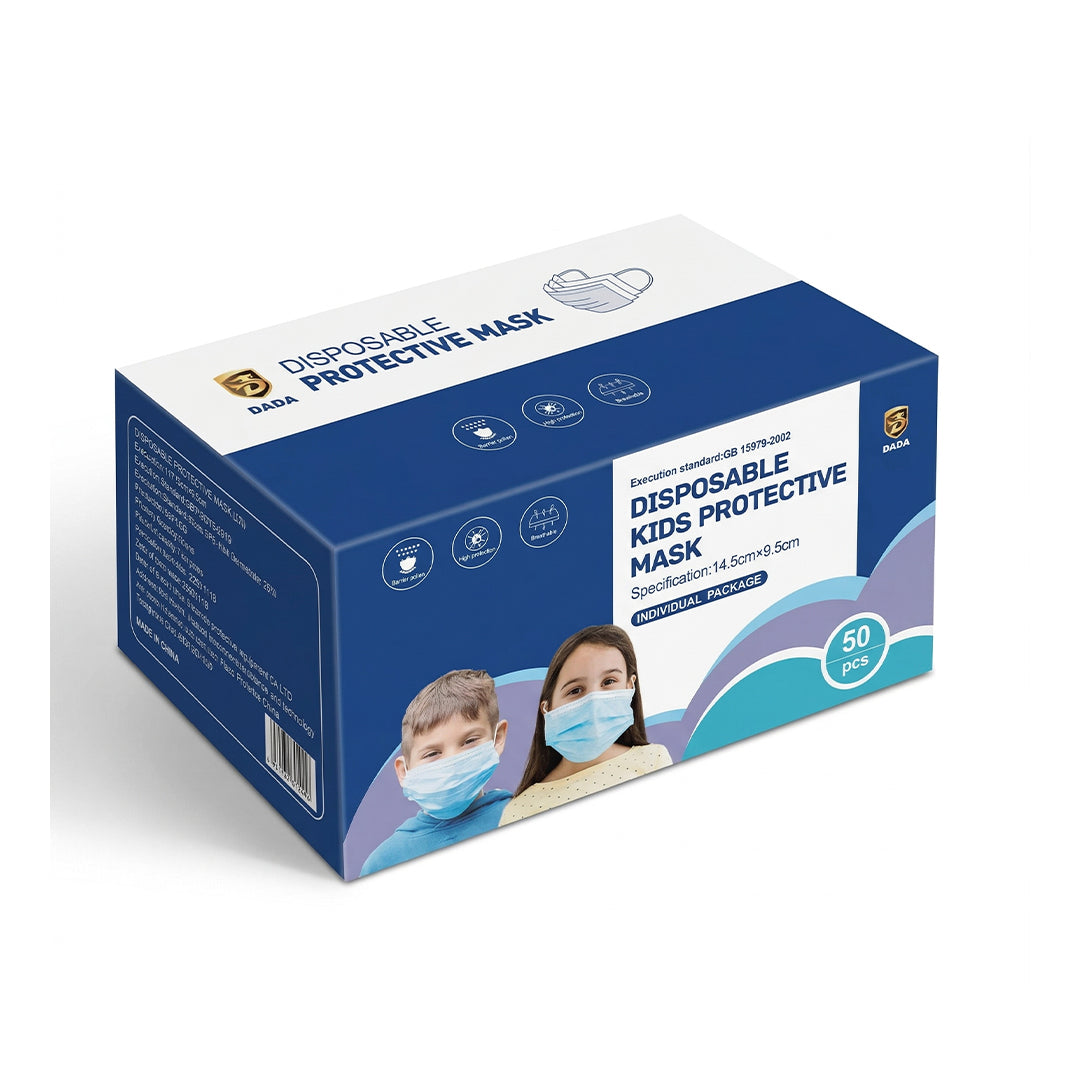 Disposable Kids Protective Face Mask – Blue Color, Individual Pack, 3-Layer Non-Woven Fabric, Breathable & Comfortable for Children (50 PCS)