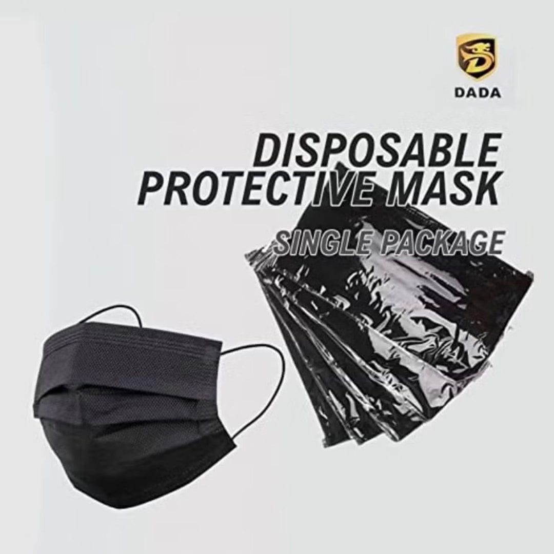 Dada 3 Layer Disposable Protective Face Mask. Sold Color, Premium Quality Face Mask with Elastic Ear Loop (50pcs box) (Black and White)