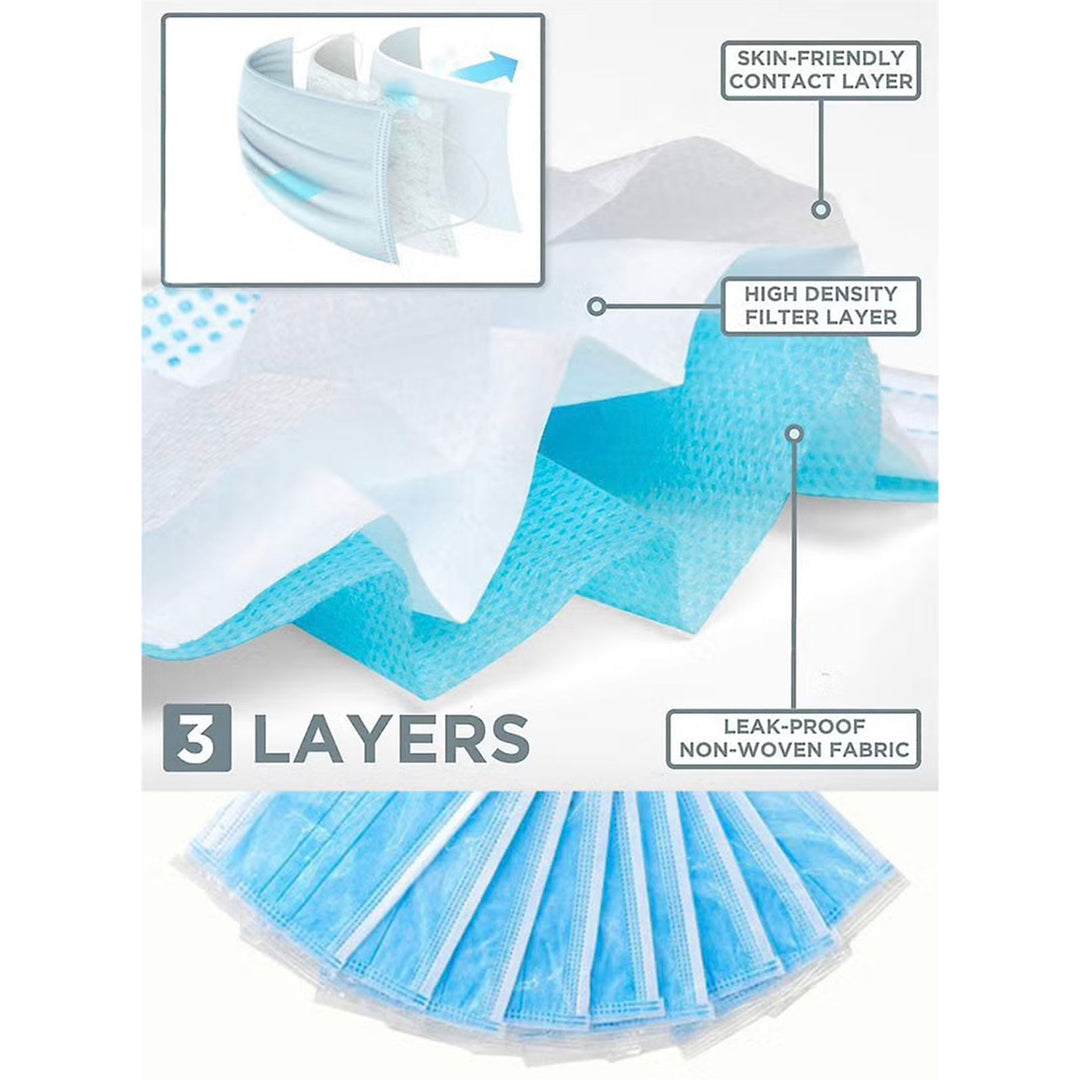 Dada 3 Layer Disposable Protective Face Mask. Sold Color, Premium Quality Face Mask with Elastic Ear Loop (50pcs box) (Blue)