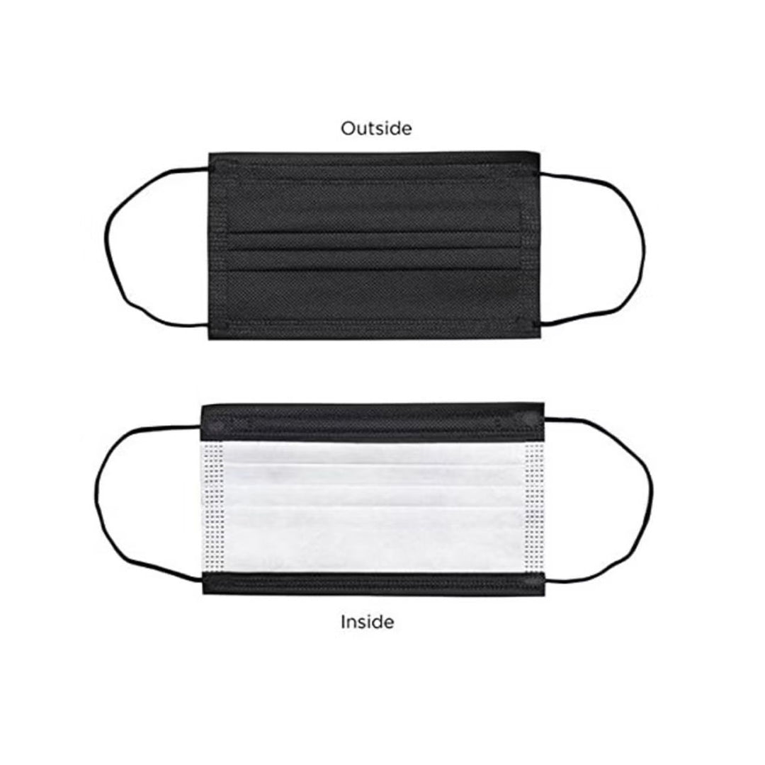 Dada 3 Layer Disposable Protective Face Mask. Sold Color, Premium Quality Face Mask with Elastic Ear Loop (50pcs box) (Black and White)