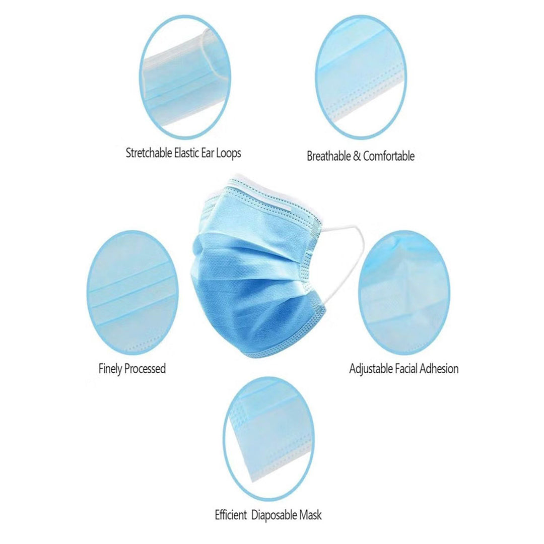 Dada 3 Layer Disposable Protective Face Mask. Sold Color, Premium Quality Face Mask with Elastic Ear Loop (50pcs box) (Blue)
