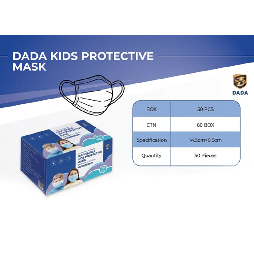 Disposable Kids Protective Face Mask – Blue Color, Individual Pack, 3-Layer Non-Woven Fabric, Breathable & Comfortable for Children (50 PCS)